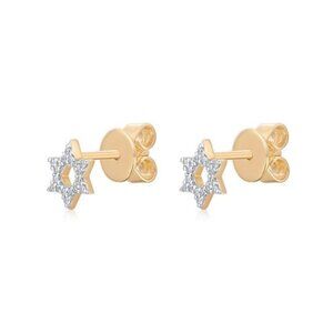Star of David 14K (or 18k upon request) Yellow Gold Diamond Accent Stud Earrings